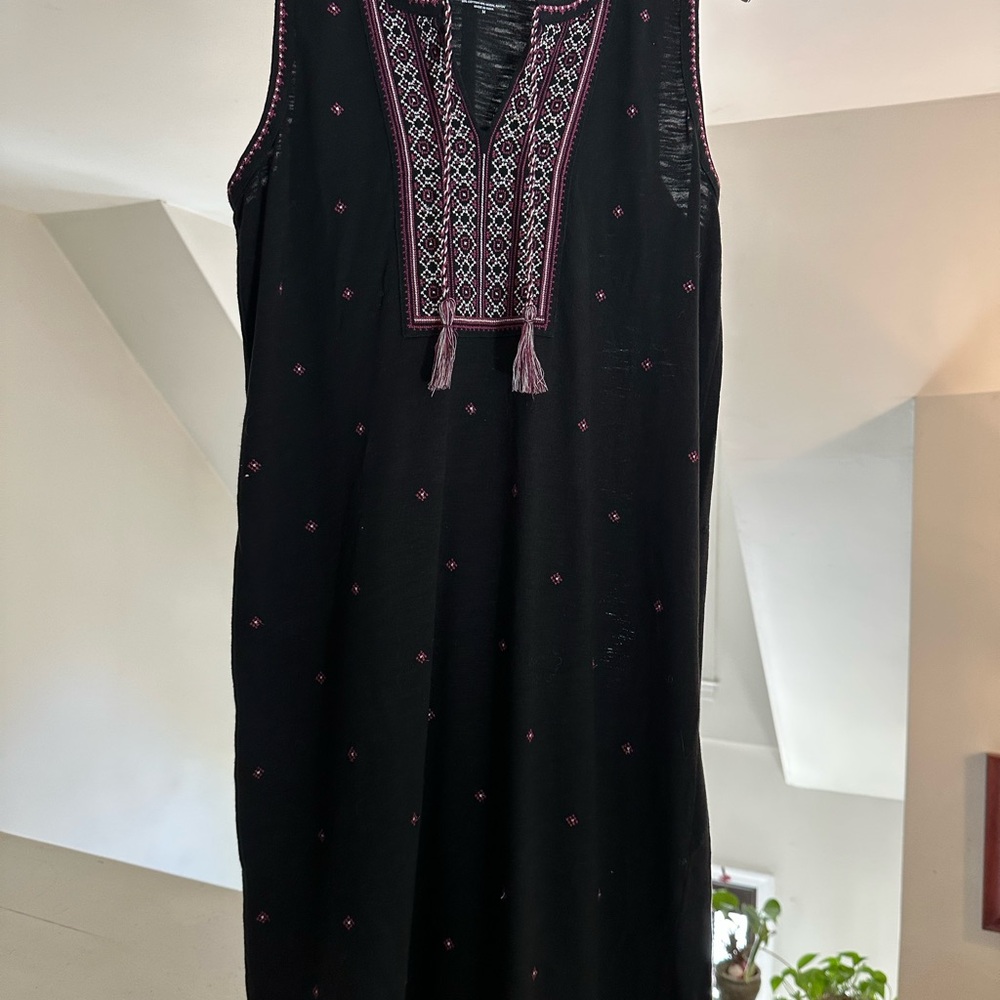 J. Jill Black Midi Dress with Pink Embroidery